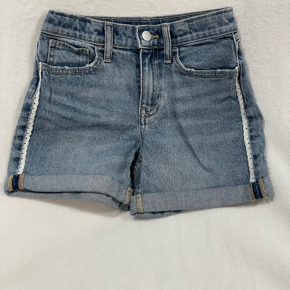 High-Waisted Lace-Trim Double-Rolled-Cuff Midi girl Shorts